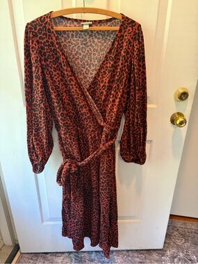 Ava & Viv Rust Leopard Wrap Dress